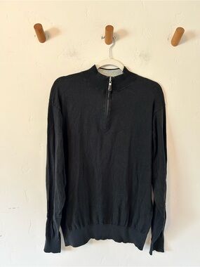 Peter Millar Crest Quarter Zip Pullover Mens Large Black Silk Cotton Blend